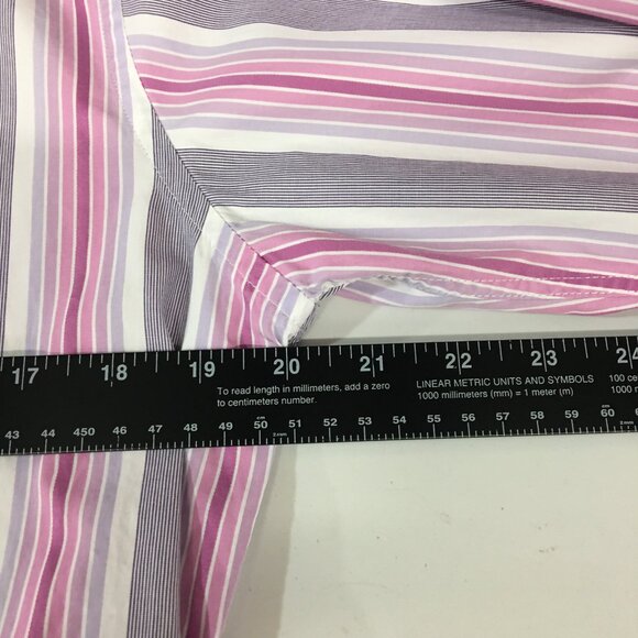 Zara Mens Size 16 Stripe Dress Long Sleeve Button Down Shirt Gray Pink Office - Picture 4 of 8